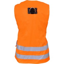 Full body harness with orange high visibility work vest