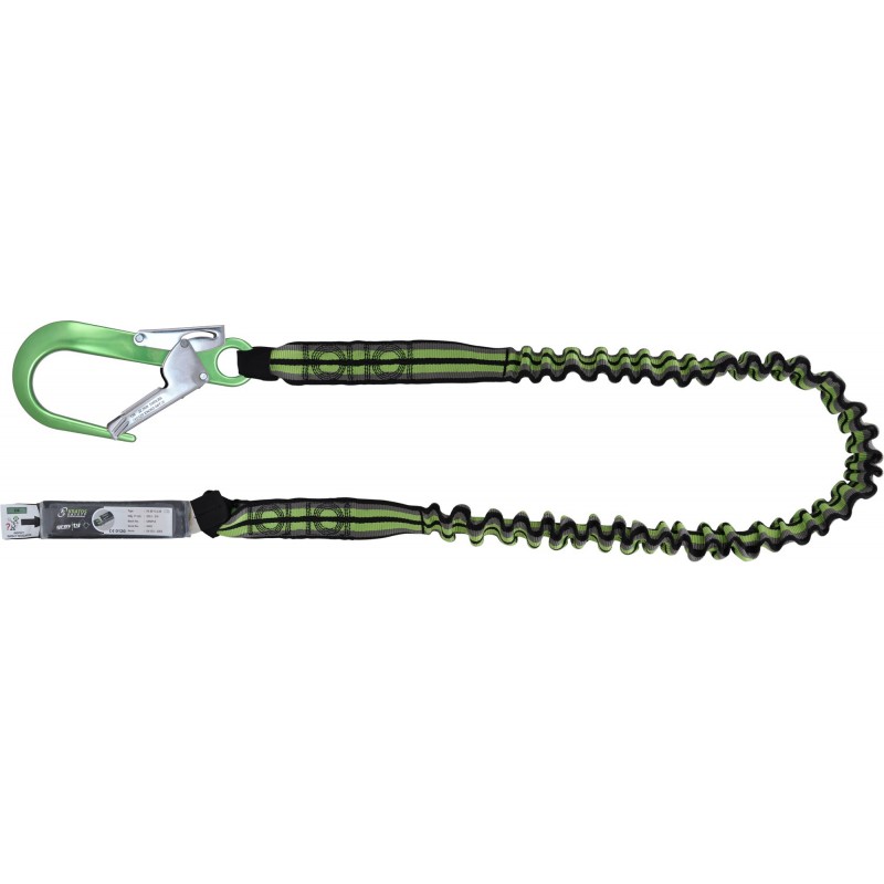 Longe en sangle élastique 1,80 m avec absorbeur d’énergie et mousqueton aluminium vert Longe en sangle élastique 1,80 m avec absorbeur d’énergie et mousqueton aluminium vert