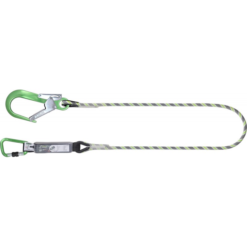 Longe en corde tressée 1,80 m avec absorbeur d’énergie et mousqueton aluminium vert