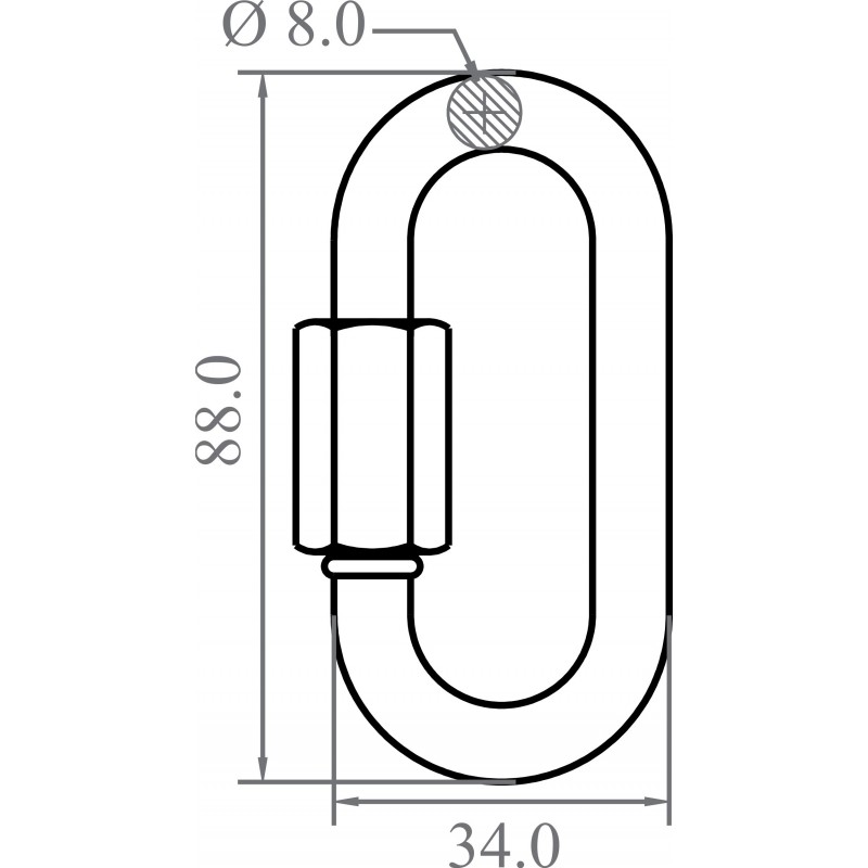Oval quick link with a 16 mm gate opening