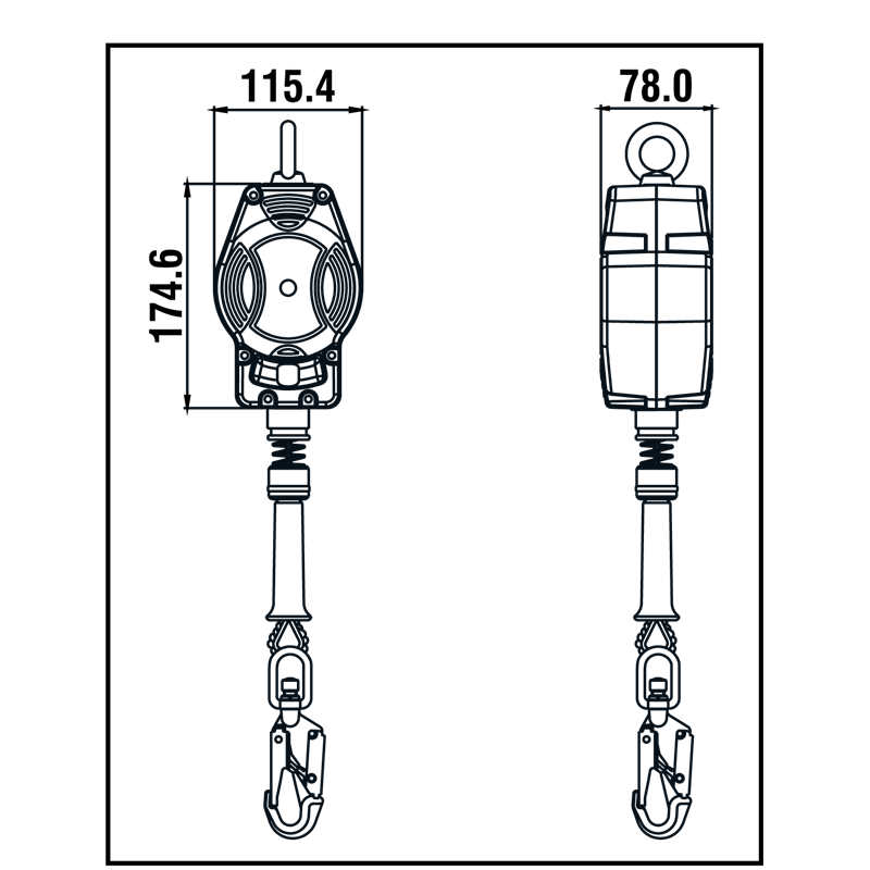 HELIXON wire rope, retractable fall arrester 3.50 m, for vertical use only