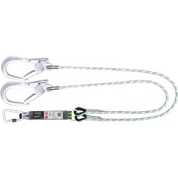 Forked energy absorbing kernmantle rope lanyard with aluminium connectors, lg. 1,50 m