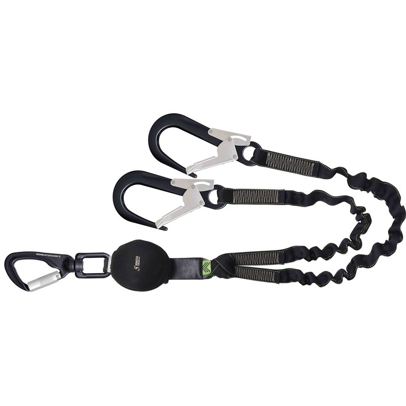 GRAVITY-S - Forked expandable lanyard with energy absorber and 3 aluminium karabiners, lg 1.50 m