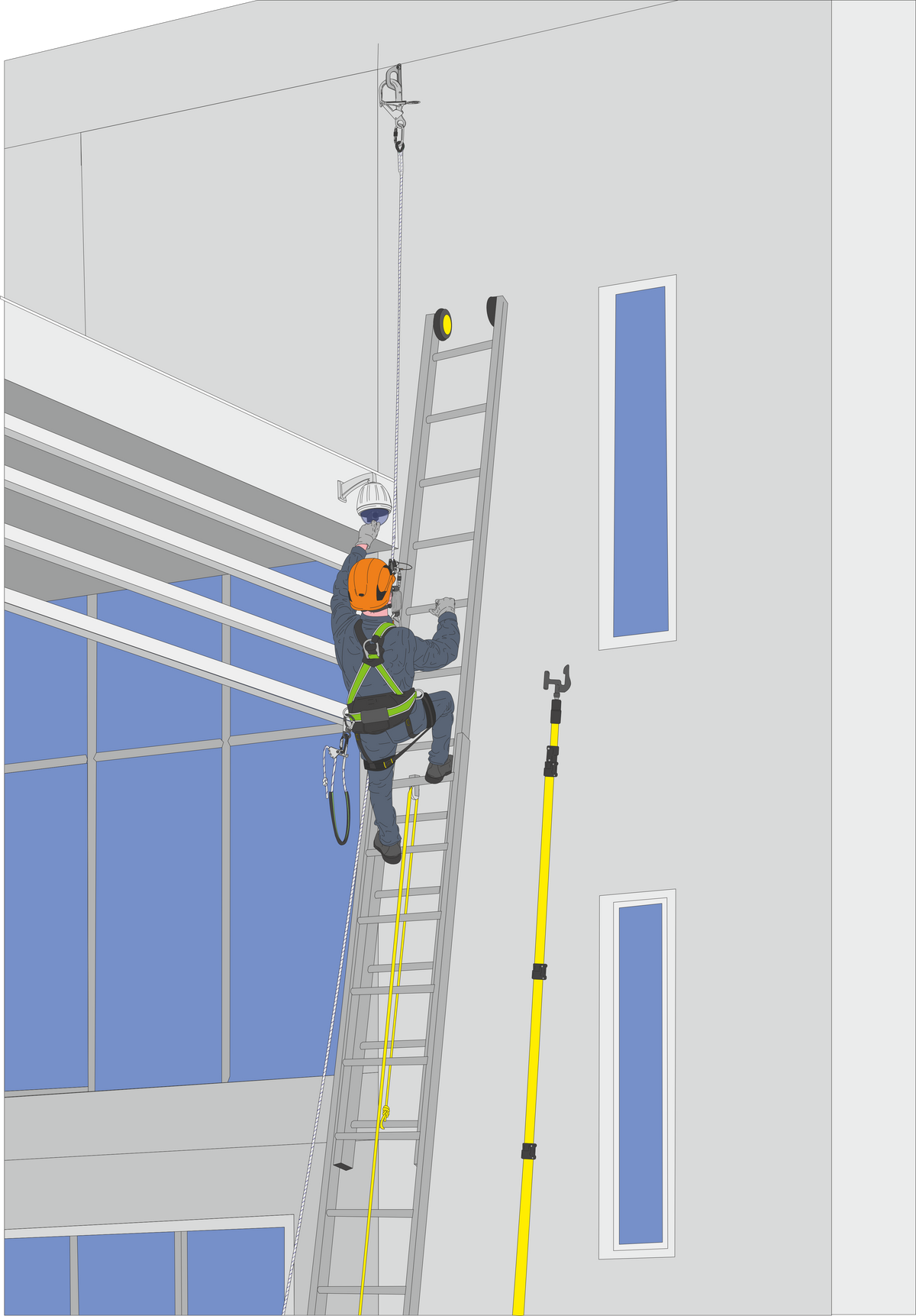 Evolution verticale avec antichute coulissant sur support flexible