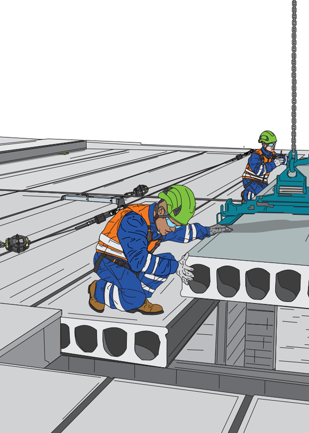 Construction avec plaque de béton préfabriquée