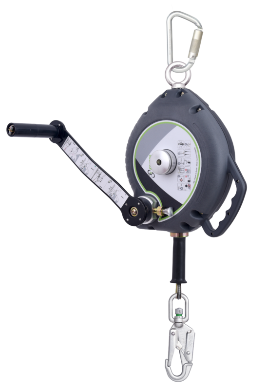 KALYPSO - Antichute à rappel automatiqueavec câble acier galvanisé Lg 20 m avectreuil de sauvetage intégré