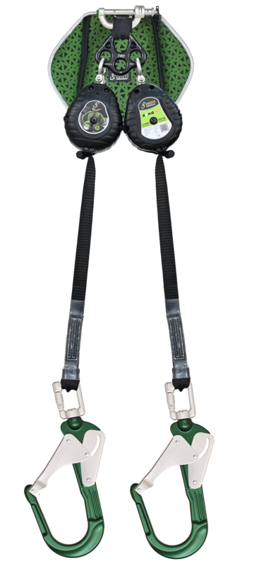 SPILO-S2 - Antichute à rappel automatique double sangle 2,40 m et absorbeur d'énergie dans poche dorsale, avec grands crochets d'échafaudage