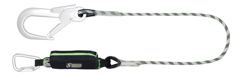 CURIOSITY-S Longe absorbeur d'énergie (140 kg, arêtes vives) avec pochette zippée, corde tressée anti-abrasion lg. 1,20 m, avec connecteurs aluminium