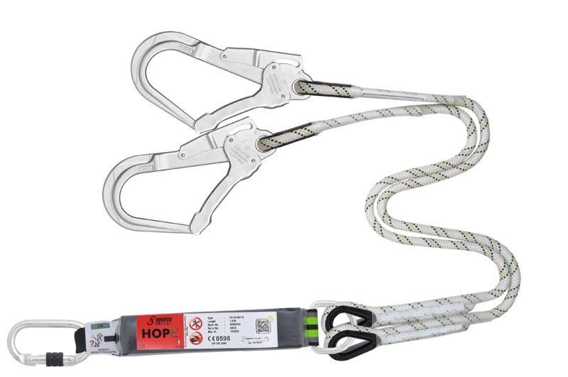 HOPE - Longe tressée 1,50 m en fourche avec absorbeur d’énergie et mousquetons FA 50 101 17 et FA 50 207 55