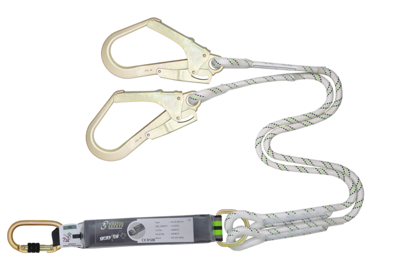 HOPE - Longe fourche tressée 1 m avec absorbeur d’énergie et mousquetons FA 50 101 17 et FA 50 207 55
