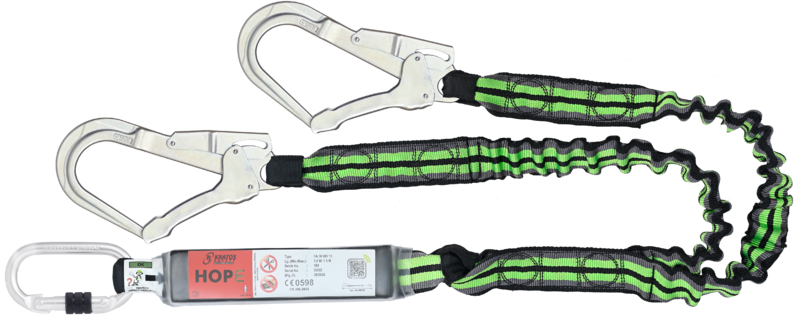 HOPE - Longe fourche en sangle élastique1,50 m avec absorbeur d’énergie et mousquetons FA 50 101 17 et FA 50 207 55