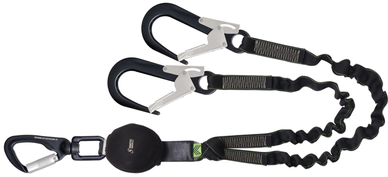 GRAVITY-S - Longe fourche en sangle élastique avec absorbeur d'énergie et 3 mousquetons aluminium, longueur 1,50 m