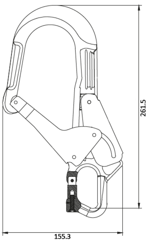 HUKA-1 - Mousqueton d'échafaudage aluminium à verrouillage automatique avec œil de connexion ouvrable