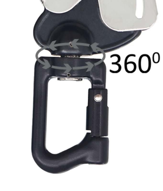 HUKA-2 - Mousqueton d'échafaudage aluminium à verrouillage automatique avec œil de connexion ouvrable et émerillon