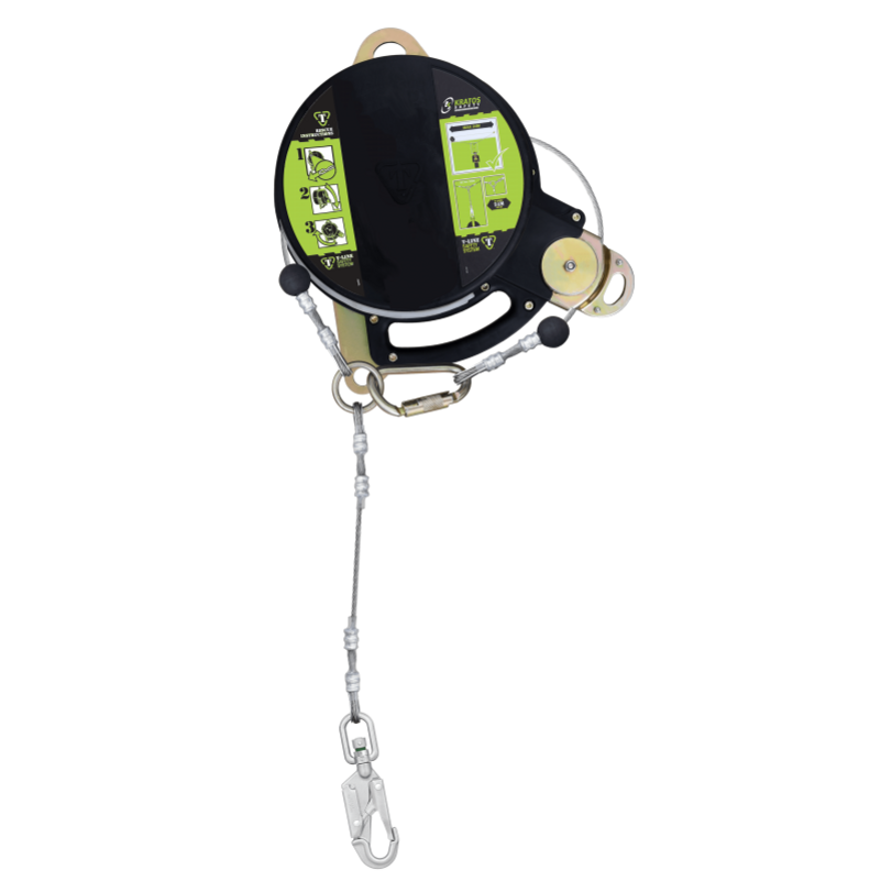 T-LINE, Antichute à rappel automatique à double câble de sécurité en acier INOX, llg. 12 m