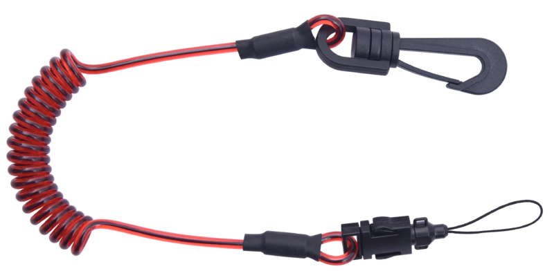 Longe porte-outils spirale avec un connecteur à émerillon et une boucle d'accrochage détachable